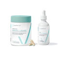 Happy V Debloat + Digest and Liquid Chlorophyll supplements on a clean, transparent background.