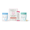 Happy V supplements including D-Mannose packs with clean, feminine packaging for urinary health.