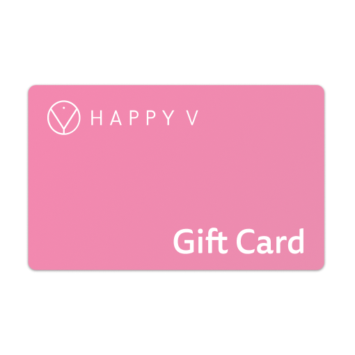 Pink Happy V gift card featuring the brand logo, ideal for women's wellness gifts.