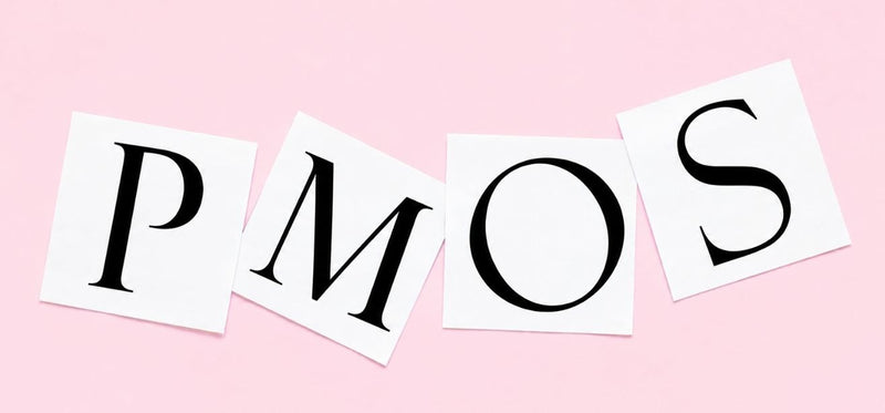 Paper letter tiles spelling PMOS on a pink background.