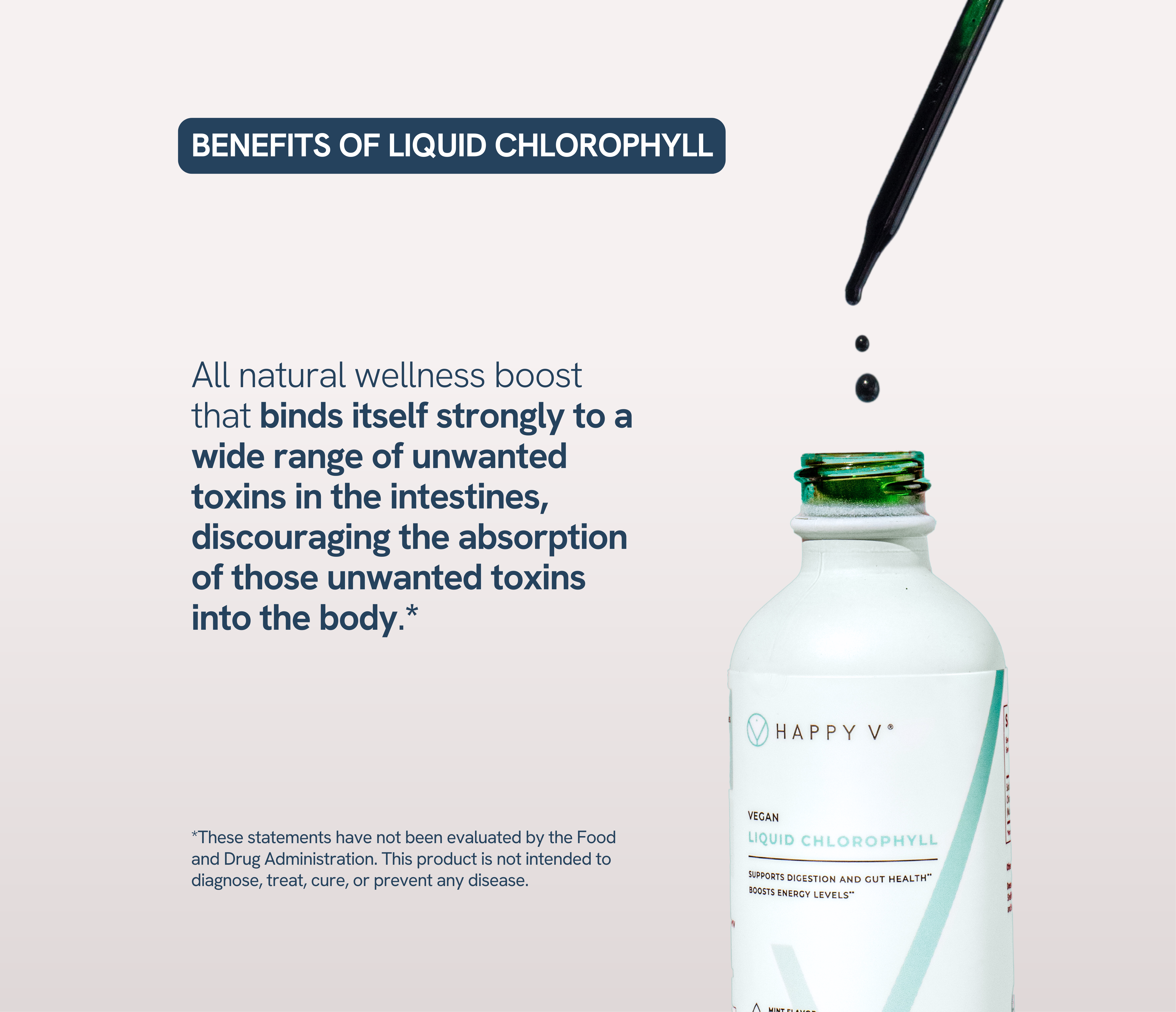 Bottle of liquid chlorophyll with a dropper, highlighting its health benefits.