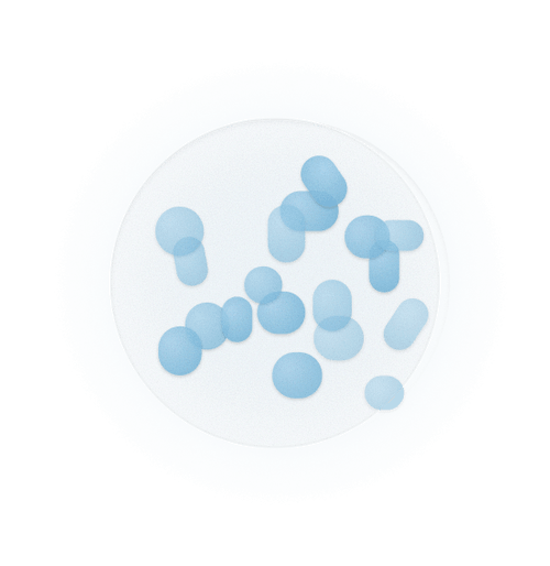 Light blue circular cells on a white background, representing the focus on women's health.